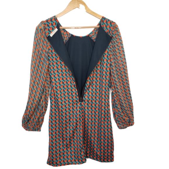 Love Fire Blue and Orange Geometric Print Sheath Dress Small Retro Mod Gypsy - Picture 5 of 8